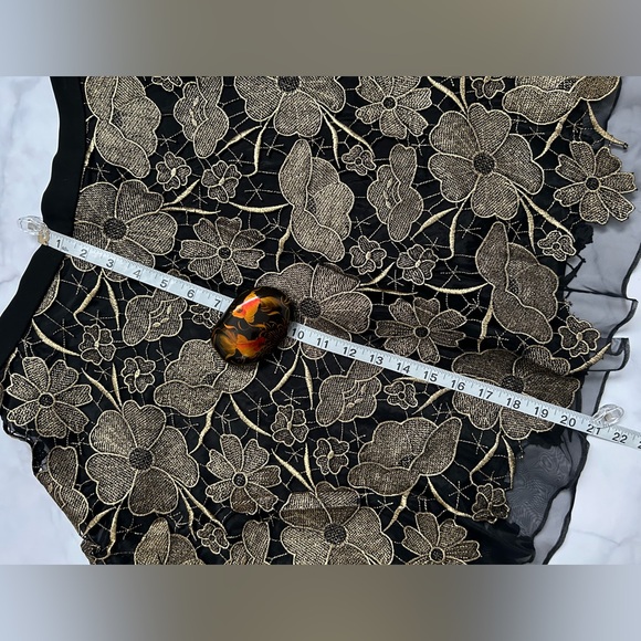 Anthropologie Eva Franco Gilt Bouquet Skirt Black Gold Lace - Picture 16 of 16